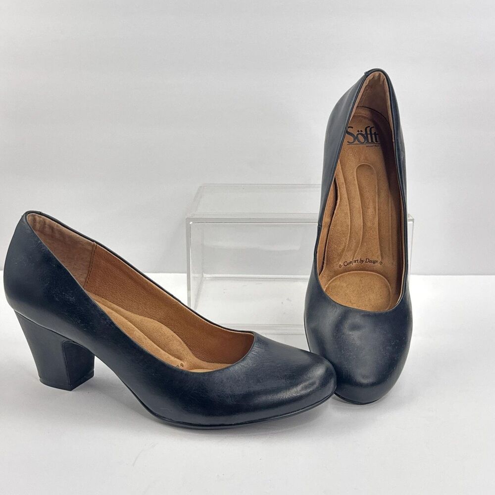 Sofft Shoes Womens Size 9 Black Pumps Block Heel Slip On Comfort Classic